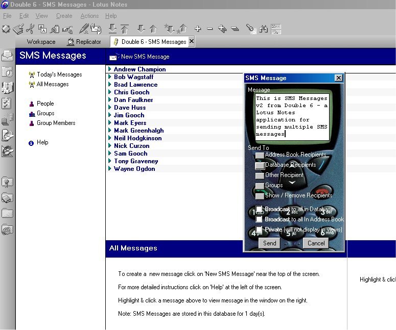 SMS Messaging v3 - A Lotus Notes application for sending multiple SMS Messages